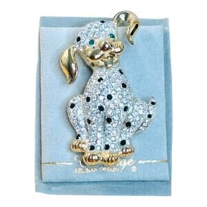 Vintage Chartage Pave Rhinestone Dalmatian Dog Gold Tone Brooch
